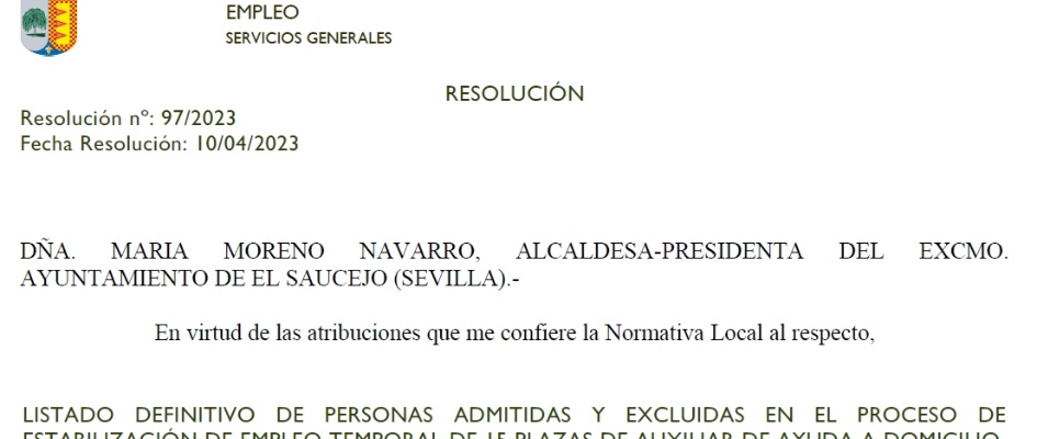 LISTADO DEFINITIVO ADMITIDOS AYUDA A DOMICILIO ESTABILIZACION DE EMPLEO