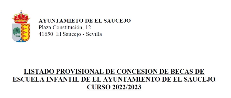 LISTADO PROVISIONAL BECAS DE ESCUELA INFANTIL 23
